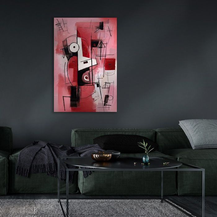 Runa Art Schilderijen Huiskamer Abstract Figuren Rood Grijs 4 Delen - Made in Germany - 301245a